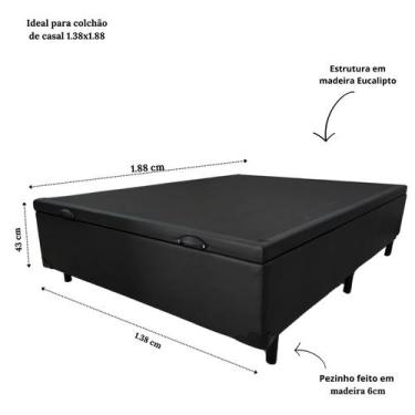 Imagem de Box Bau casal 1,38 x 1,88 material sintético Preto reforçada - So1cliq