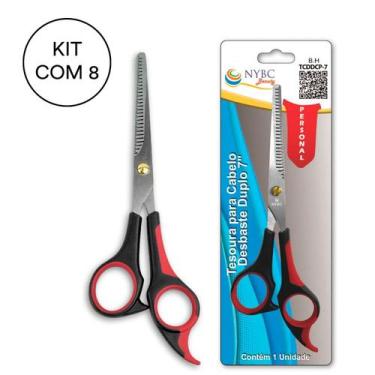 Imagem de Kit 8 Tesoura Para Cabelo Desbaste Duplo 7" - 182Mm NYBC - NYBC Beauty