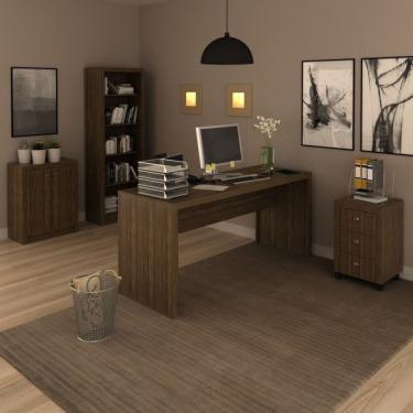 Imagem de Conjunto Home Office 4 Peças Com 1 Mesa 1 Balcão 1 Estante 1 Gaveteiro Espresso Móveis Nogal