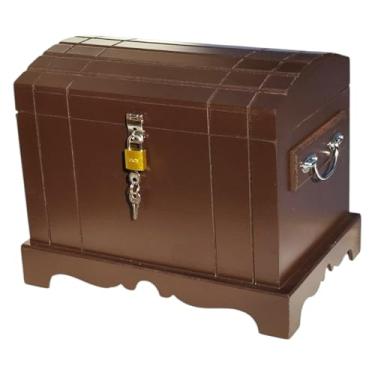Imagem de Baú de Madeira Mdf + Cadeado Bau Grande Colorido Frasqueira Caixa Organizadora (Marrom Egípcio)