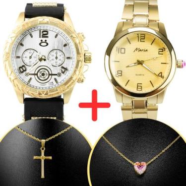 Imagem de kit relogio feminino banhado ouro personalizado Kit casal - Orizom