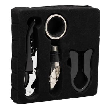 Imagem de LYOR - Conjunto 4 Peças de Aço Inox para Vinho - 1 Saca Rolhas 1 Bico Dosador 1 Cortador de Lacre 1 Anel para Garrafa de Vinho