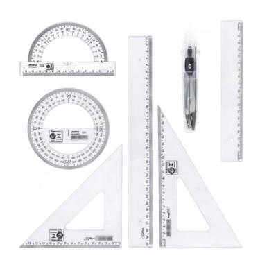 Imagem de Conjunto Escolar - Inclui RéGua Transparente de Geometria MatemáTica, Transferidor, Compasso(Preto 7 pçs)