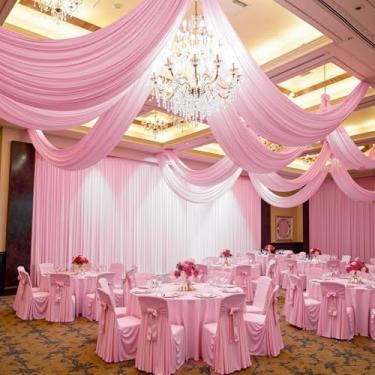 Imagem de Cortina de teto rosa de 6 m x 9 m para festas de casamento – 4 painéis sem rugas para barraca longa de 9 metros para casamento, aniversário e festas temáticas, altura de 9 m com bolso para varão