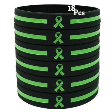 Imagem de Temogole 18 pulseiras de conscientização sobre saúde mental, acessórios para itens a granel, fita verde de conscientização, pulseiras de silicone, produtos de conscientização do linfoma de Hodgkins