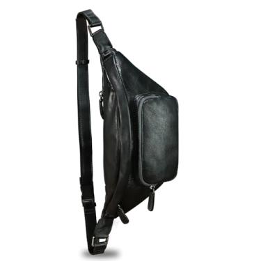Imagem de Pochete de couro genuíno para mulheres e homens, bolsa tiracolo de couro verdadeiro, bolsa de cintura moderna, bolsa de peito, Preto, Vintage