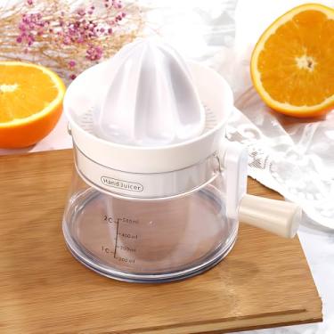 Imagem de Espremedor de frutas cítricas manual de 500 ml, espremedor de manivela portátil para laranja, melancia, maçã, abacaxi, espremedor de limão e limão, fácil de limpar (branco)