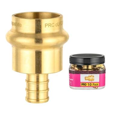 Imagem de (engarrafado) Pacote com 10 adaptadores de encaixe de prensa de latão HeSun , 3/10.2 cm PRESS X 1/5.1 cm PEX F1807 Acoplamento de crimpagem, latão LF
