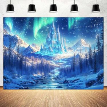 Imagem de 2,1 x 1,5 m cenário de inverno de Natal montanhas nevadas cenário encantado floresta de gelo castelo fundo moderno casa de fazenda noite estrelada férias decorações de festa tema cabine de fotos