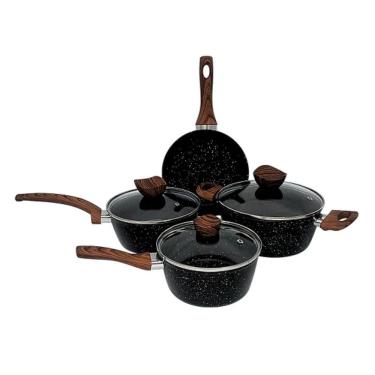 Imagem de Conjunto Panelas Antiaderente Com Tampa De Vidro 04 Peças - Preto