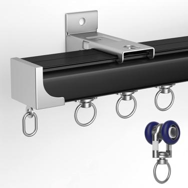 Imagem de Trilho De Cortina Preto Para Garagem/Sala De Estar/Sala De Aula, Hospital/Quarto Sistema De Trilho Divisor De Sala Slidig Com Ganchos De Rolo Ad Ed Cap, Conectores Icludig, Wall Mount, 14m/46ft