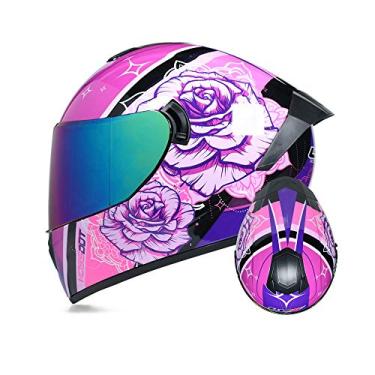 Imagem de TRIPERSON Capacete completo de motocicleta aprovado pelo DOT, motocicleta, ciclomotor Street Bike Racing Crash Capacete, homens e mulheres (espelho de cor rosa, pequeno)