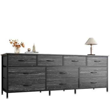 Imagem de Huuger Cômoda de 163 cm para quarto, cômoda longa com 10 gavetas de tecido, suporte de TV grande para TV de 55, 65, 70 polegadas, organizador de armazenamento de brinquedos para armário, estampa de