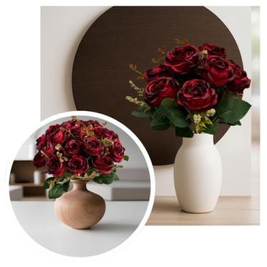 Imagem de Flores Artificiais 2 Buquêsde Rosas com Folhagem Para Arranjos Decorat
