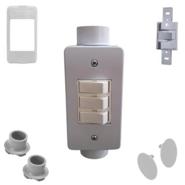 Imagem de Kit Completo Interruptor Triplo Branco 1pol C/Condulete Sobrepor PVC Antichamas (Branco)