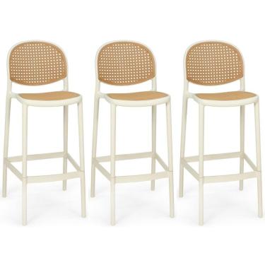 Imagem de Kit 3 Banqueta Alta Com Encosto Roma Em Polipropileno Cozinha/bancada - Nude