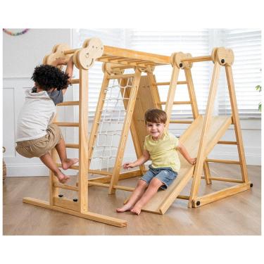 Imagem de Playground Avenlur 7-em-1 Playground Indoor Para Crianças 2-6 Anos Com Escorregador, Parede de Escalada, Escada, Rede, Barras, Balanço e
