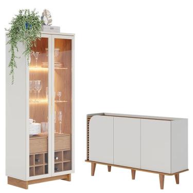 Imagem de Cristaleira Guanabara Off White Freijó com Aparador Buffet Jurerê Off White Matte Freijó - Colibri