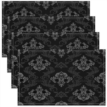 Imagem de Jogo americano de mesa floral retrô preto Groovy para crianças, conjunto de 4 45,7 x 30,5 cm, jogo americano luxuoso para cozinha, mesa de jantar, decoração interna e externa para mulheres e homens
