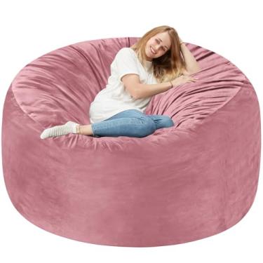 Imagem de Homguava Cadeira de pufe de 1,8 m: sacos de feijão de 1,8 m com enchimento de espuma de memória, cadeiras grandes para pufe sofá macio com capa de veludo holandês - rosa empoeirado