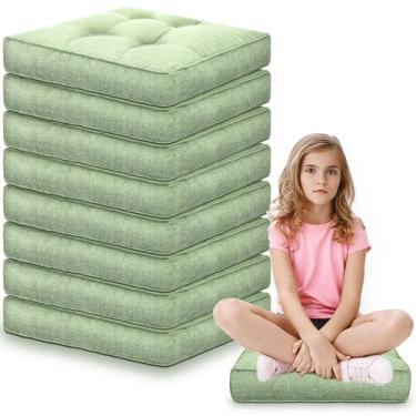 Imagem de Fumete 8 peças de almofadas quadradas de 40,6 cm para crianças pequenas, almofadas de assento flexíveis para cadeira de meditação grossa para sala de aula, creche, ioga pré-escolar (verde)