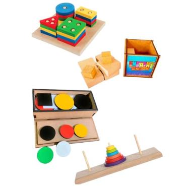 Imagem de Kit 4 Brinquedos - TESTE TOKEN + TORRE DE HANÓI + FORMAS GEOMÉTRICAS + ENCAIXE SE FOR CAPAZ