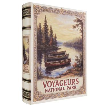 Imagem de XIAOAIKA Caixa decorativa de madeira – Caixas de livros falsas vintage com design de parque nacional, armazenamento secreto com fecho magnético, capa de couro, perfeita para estante de livros de