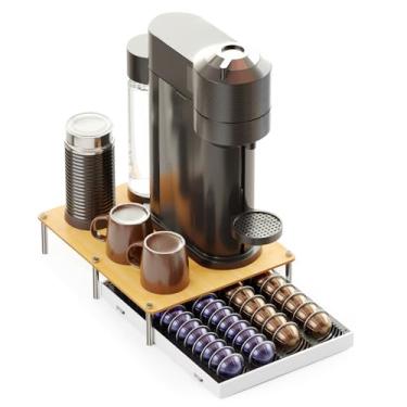 Imagem de SpaceAid Suporte de gaveta de bambu para café compatível com cápsulas Nespresso Vertuo, acessórios para estação de café, bandeja organizadora compatível com 40 cápsulas grandes ou 56 pequenas, branco