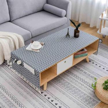Imagem de Wuluwala Toalha de mesa de café retangular de linho de algodão com borlas e bolsos, estampa geométrica, capa contra poeira para sala de estar, decoração de festas de fim de ano, 51 x 160 cm