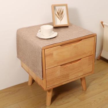 Imagem de Toalha de mesa lateral retangular pequena casa de fazenda de linho rústico cor sólida mesa de cabeceira lavável capa de poeira para sala de jantar quarto decoração de casa marrom claro 46 x 109 cm