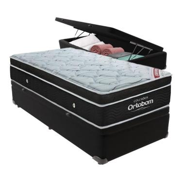 Imagem de Cama Box Baú Solteiro Colchão Ortobom Elegant Mola Ensacada Preto