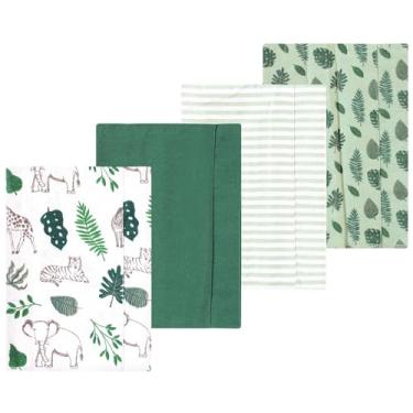 Imagem de Luvable Friends Hudson Baby Conjunto de 4 panos de flanela para arrotos, Verde selva, 14x20 inches