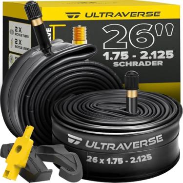 Imagem de Ultraverse Tubo interno de bicicleta para pneus de bicicleta de 26, 24, 20, 18, 16 X 1,75/1,95/2,10/2,10 cm com válvula Schrader – tubos de borracha para montanha e trilha, cruzadores, MTB e bicicletas de estrada – conjunto de 2