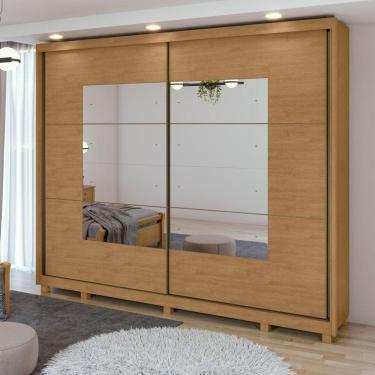 Imagem de Guarda-roupa Casal 2 Portas 6 Gavetas 100% Mdf Toronto com Espelho e com Pés Amêndoa Clean/Off White/Amêndoa Clean