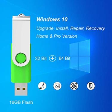 Imagem de ILamourCar USB compatível com Windows 10 Home & Professional 32 e 64 bits, reparo de recuperação de antivírus, reinstalação, reparo de reinício limpo, restauração, atualização, inicializável, 16 GB, flash drive para desktop e laptop, Verde