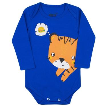 Imagem de Body Bebê Tigre Fome, Manga Longa, Azul, 3 a 6 Meses, Gaga Baby
