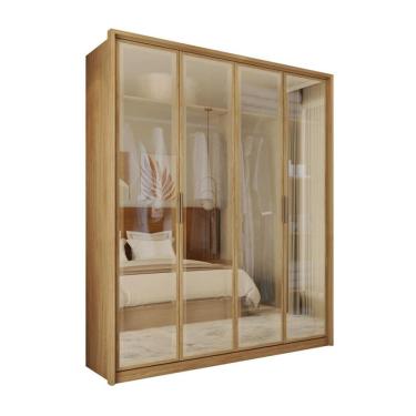 Imagem de Guarda-Roupa Casal com Reflecta New Reflex MDF 4 Portas 3 Gavetas Buriti
