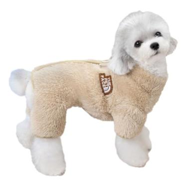 Imagem de Tangpan Pijama de veludo felpudo para cães, macacão de pelúcia, roupas macias de inverno para cães pequenos, macacão para filhotes de estimação, roupa para cachorros, marrom, médio