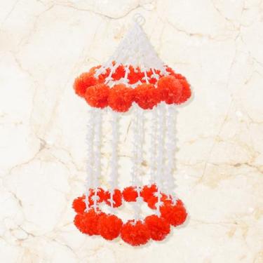 Imagem de Diwali Guirlanda de calêndula com sinos laranja profundo para decoração de porta de festa de casamento em casa flores artificiais de calêndula para pendurar pingentes para decoração de festa o ano