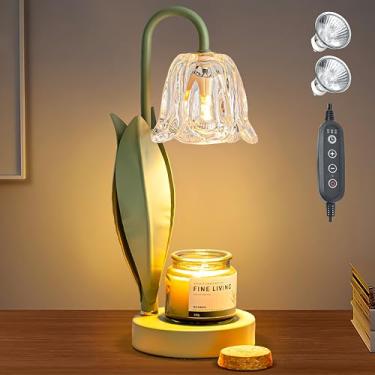 Imagem de Lâmpada de aquecedor de velas de flores, presentes de aniversário para mulheres, mãe, lâmpada de aquecedor de vela com temporizador de intensidade de luz, aquecedor de cera de altura ajustável