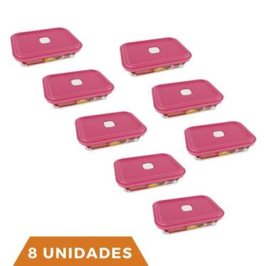 Imagem de 8 Potes de Vidro Facilita Retangular Marmita 750Ml Marinex - NADIR FIG