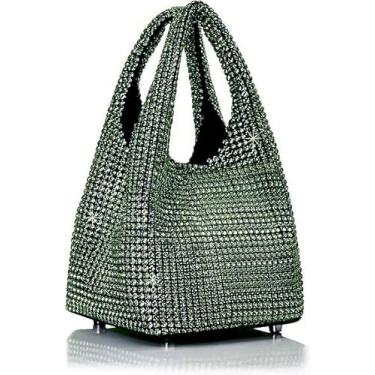 Imagem de RZTA Bolsas femininas com glitter para noite, bolsa triangular brilhante para festa de formatura e casamento dos anos 1920, Esmeralda B1