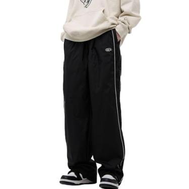Imagem de Calças de moletom FCOOLYEET Y2k Baggy Track Pants para homens pretas