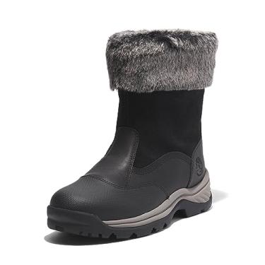 Imagem de Timberland Bota feminina de caminhada com borda branca sem fecho, impermeável, isolada, Preto de flor integral, 35