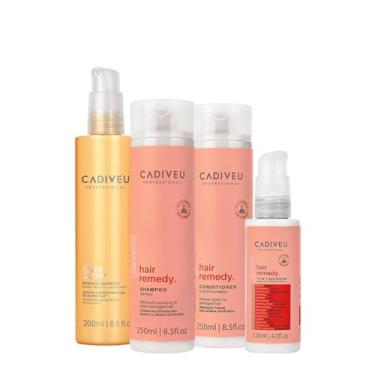 Imagem de Kit Cadiveu Essentials Hair Remedy Shampoo Condicionador Leave-in Sérum e Nutri Glow Booster (4 produtos)