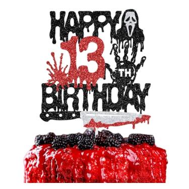 Imagem de Killer Happy 13th Birthday Cake Topper, Halloween Zombie Vampire Bloody Friday Birthday Decor, Halloween Knife Horror Themed 13 Years Old Birthday Party Decorations Supplies