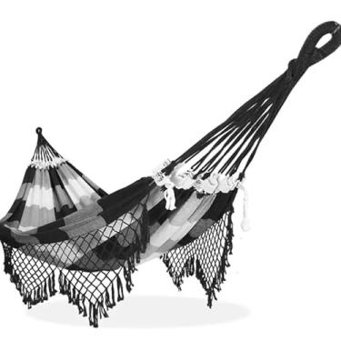 Imagem de Rede de Dormir Descanso Muitas Cores Luxo Casal grande Gigante Pernambucana Crua/Bege(Preto com cru)