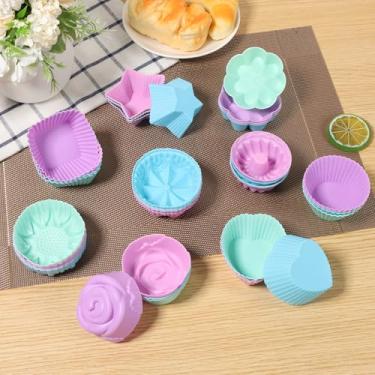 Imagem de KTZCTPCA 36 moldes de silicone para rosquinhas, forros antiaderentes para muffins, copos reutilizáveis para assar bagel, 9 tipos de bandejas empilháveis para donuts, utensílios de cozinha resistentes