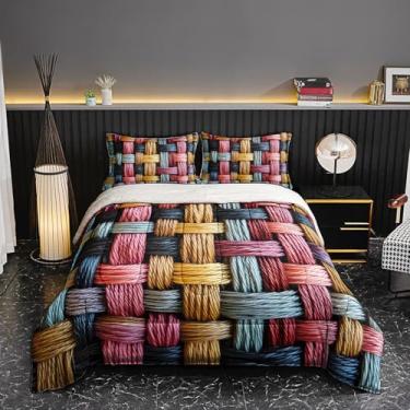 Imagem de lneffble Conjunto de edredom de lã de ovelha xadrez colorido, felpudo, Country Farmhouse, tamanho casal