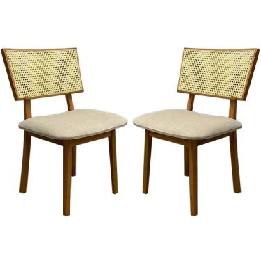 Imagem de Kit 2 Cadeiras Diamante Madeira Tecido Linho Sala VIP Cor Bege